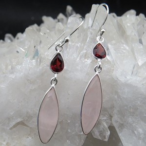 Pendientes cuarzo rosa y granate
