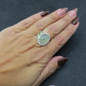 Anillo prehnita, olivino, citrino y plata