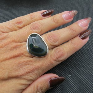 Anillo obsidiana arco iris y plata