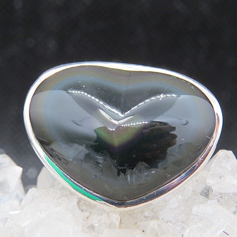 Anillo obsidiana arco iris y plata