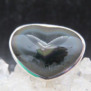 Anillo obsidiana arco iris y plata