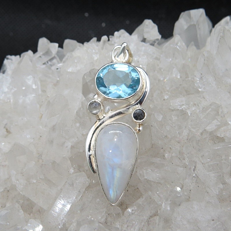 Colgante piedra luna, topacio y plata