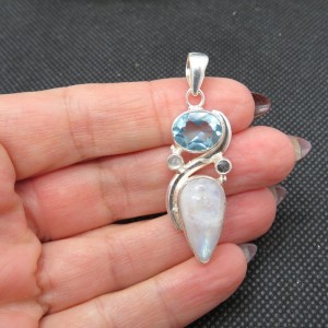 Colgante piedra luna, topacio y plata