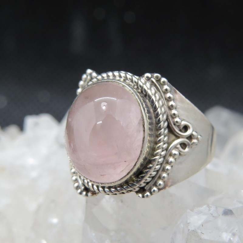 Anillo cuarzo rosa y plata