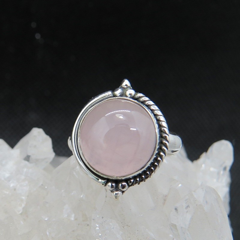 Anillo cuarzo rosa y plata