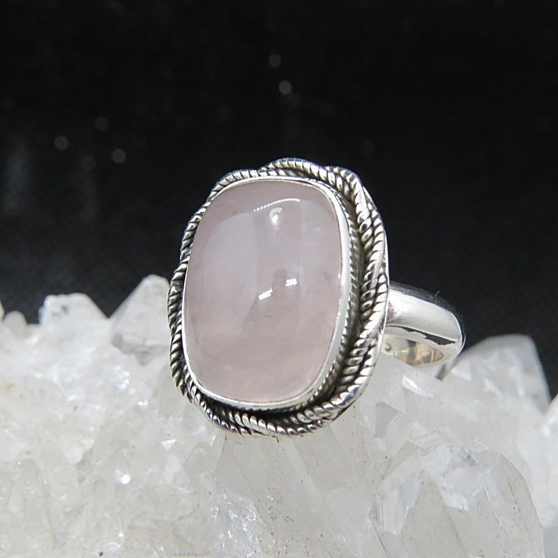 Anillo cuarzo rosa y plata