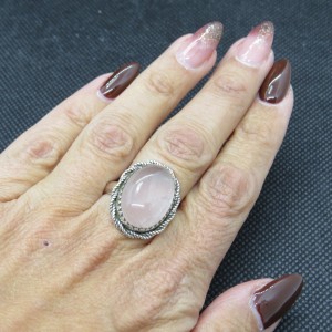 Anillo cuarzo rosa y plata