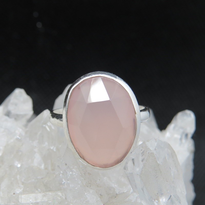 Anillo cuarzo rosa y plata