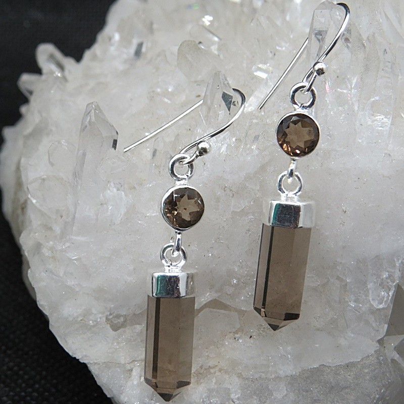 Pendientes puntas cuarzo ahumado y plata