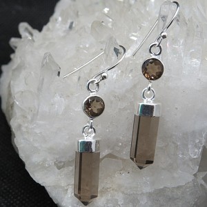 Pendientes puntas cuarzo ahumado y plata