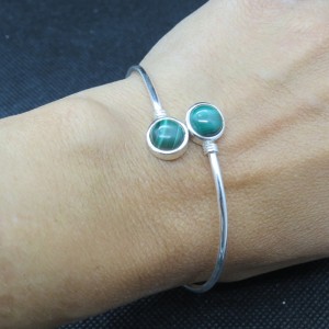 Pulsera rígida joyería en plata malaquita