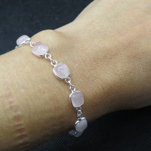 Pulsera joyería en plata cuarzo rosa