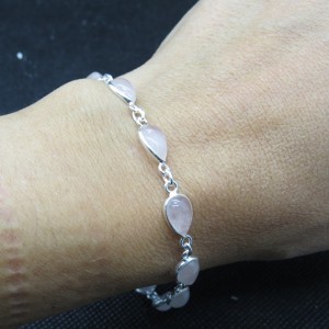 Pulsera joyería en plata cuarzo rosa