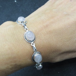 Pulsera joyería en plata cuarzo rosa