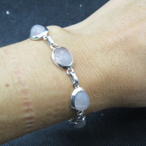 Pulsera joyería en plata cuarzo rosa