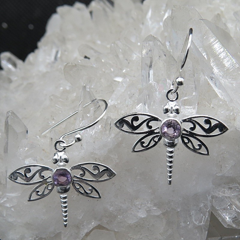 Pendientes libélulas amatista y plata