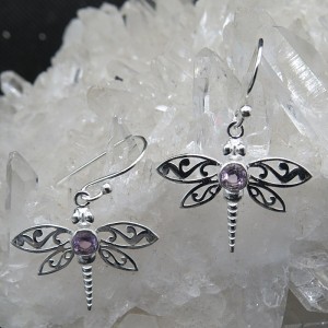Pendientes libélulas amatista y plata