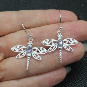 Pendientes libélulas amatista y plata