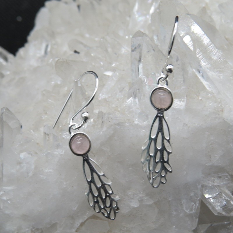 Pendientes cuarzo rosa y plata
