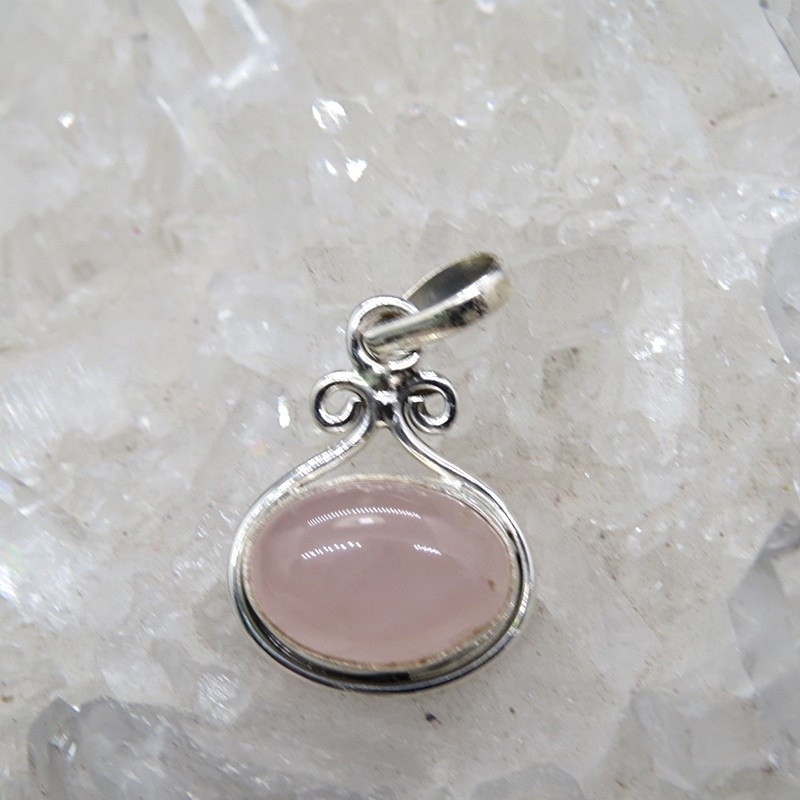 Colgante cuarzo rosa y plata