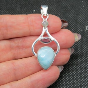 Colgante larimar, amatista, piedra luna y plata