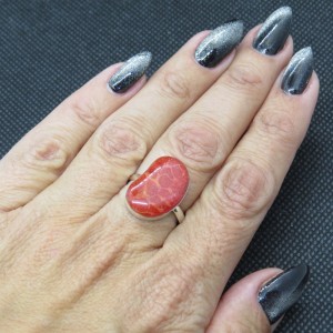 Anillo coral y plata