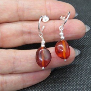 Pendientes aros ámbar y plata