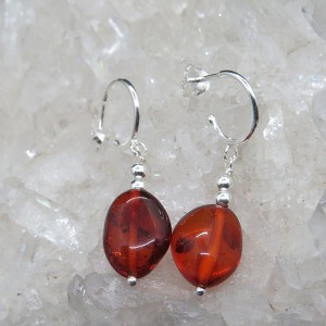 Pendientes aros ámbar y plata