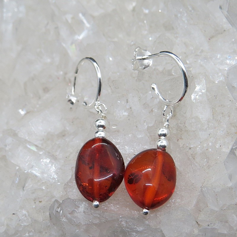 Pendientes aros ámbar y plata