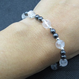 Pulsera cuarzo cristal de roca, Hematites y plata