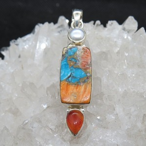 Colgante nácar y turquesa cobre y piedras semipreciosas