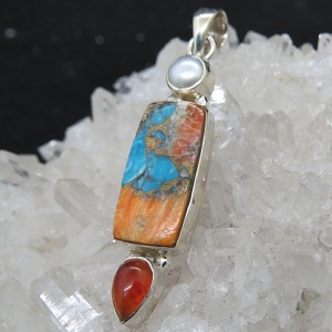 Colgante nácar y turquesa cobre y piedras semipreciosas