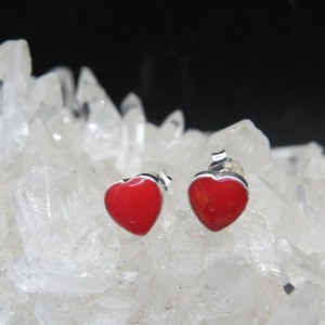 Pendientes presión corazones coral y plata