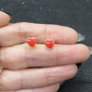 Pendientes presión corazones coral y plata