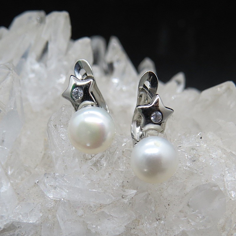 Pendientes perla, circonitas y plata