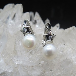 Pendientes perla, circonitas y plata