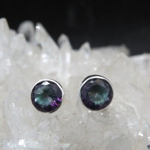 Pendientes presión topacio místico y plata