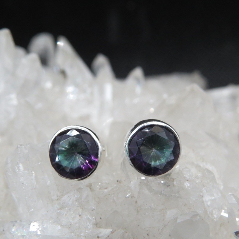 Pendientes presión topacio místico y plata