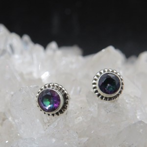 Pendientes presión topacio místico y plata