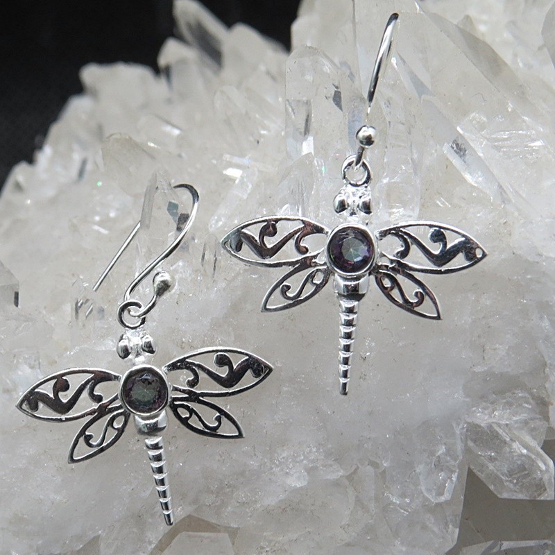 Pendientes libélulas topacio místico y plata