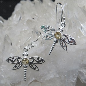 Pendientes libélulas cuarzo citrino y plata