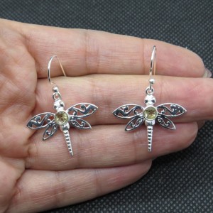 Pendientes libélulas cuarzo citrino y plata