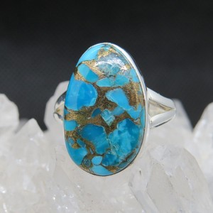 Anillo turquesa azul cobre y plata