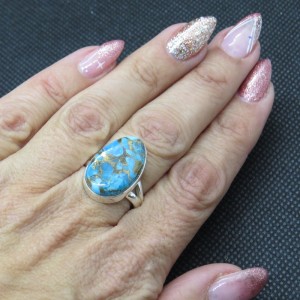 Anillo turquesa azul cobre y plata