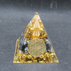 Orgonita Pirámide obsidiana nevada flor de la vida