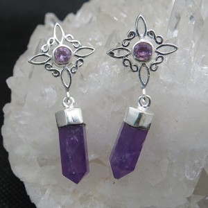 Pendientes presión puntas amatista con Nudo de Bruja