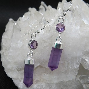 Pendientes presión puntas amatista y plata