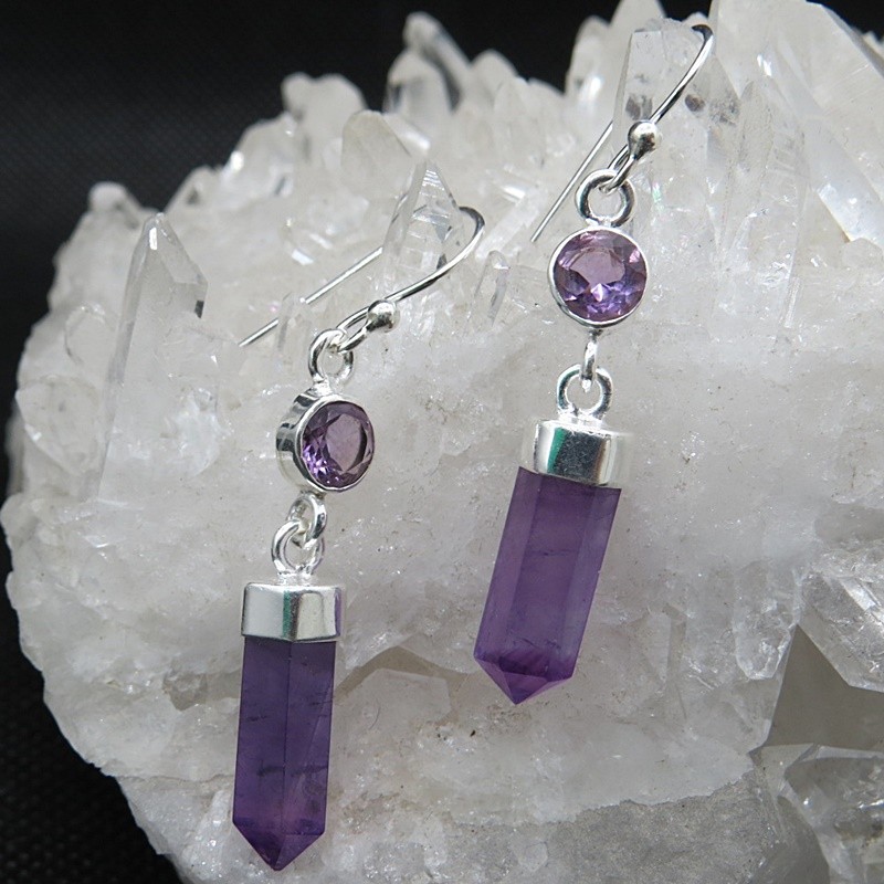 Pendientes puntas amatista y plata