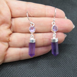 Pendientes presión puntas amatista y plata