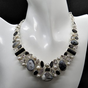 Collar joyería en plata merlinita y varias piedras semipreciosas
